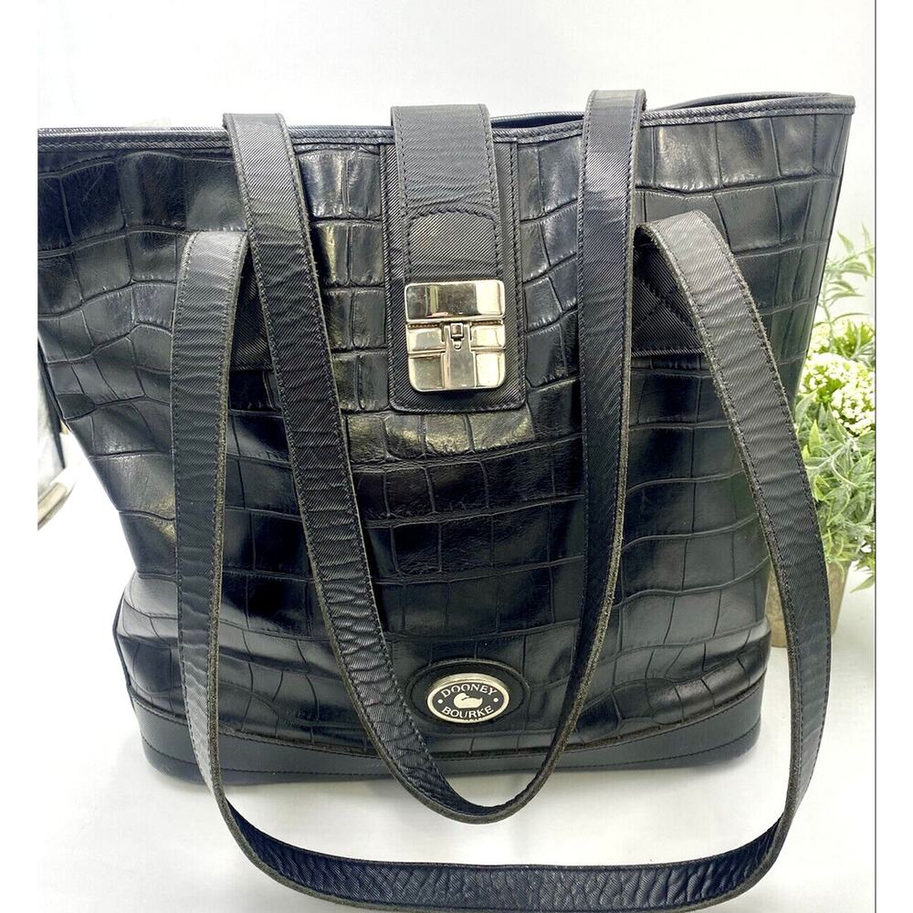 DOONEY & BOURKE Vintage‎ Black Leather Crocodile North South Bayou Tote Shopper